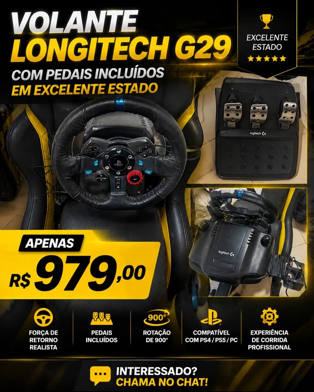 Volante G29 Longitech com base de pedais incluído