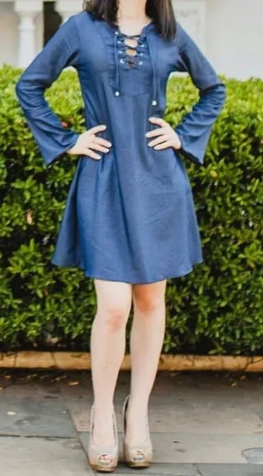 Vestido jeans evasê com elastano 