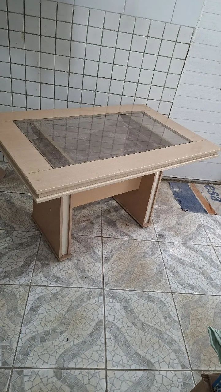 Mesa de jantar tampa de vidro 4 lugares 