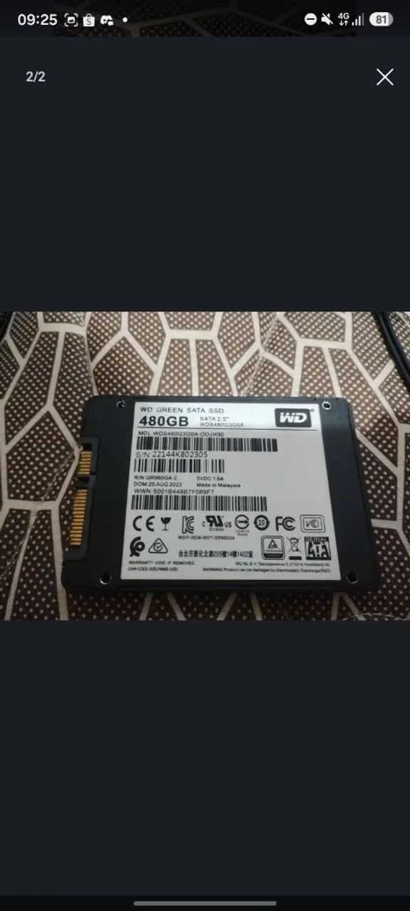 Ssd 100% 480gb envio pela olx pay