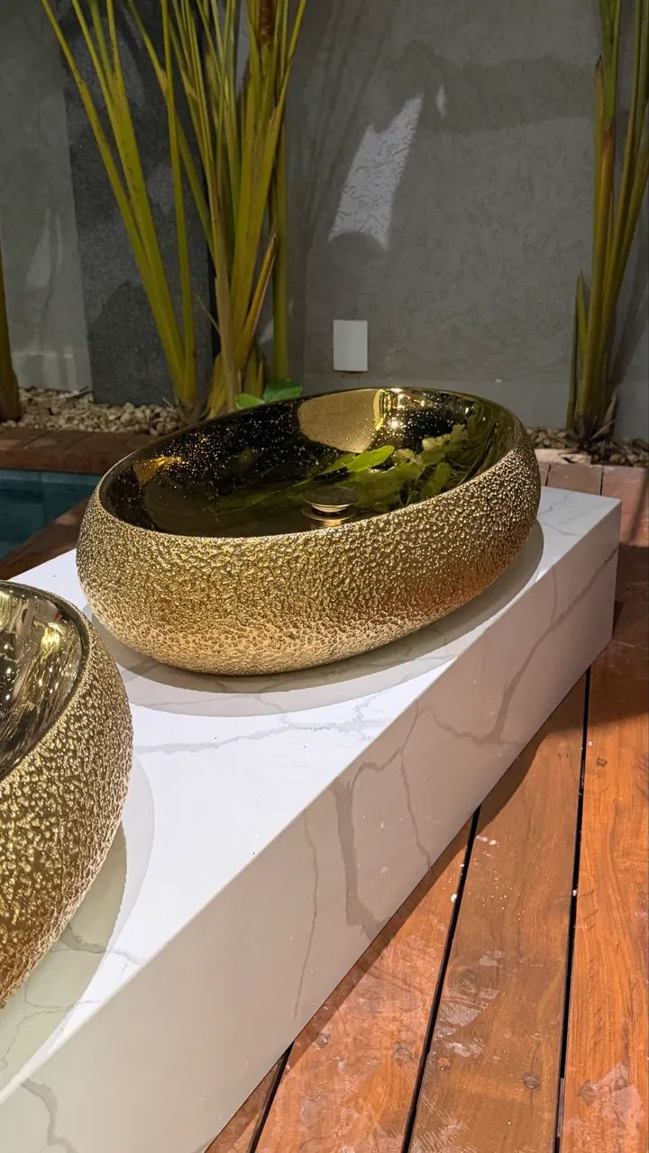 Conjunto Luxo Banheiro Duplo Dourado | 2 Cubas + 2 Torneiras + Bancada - Foto 4