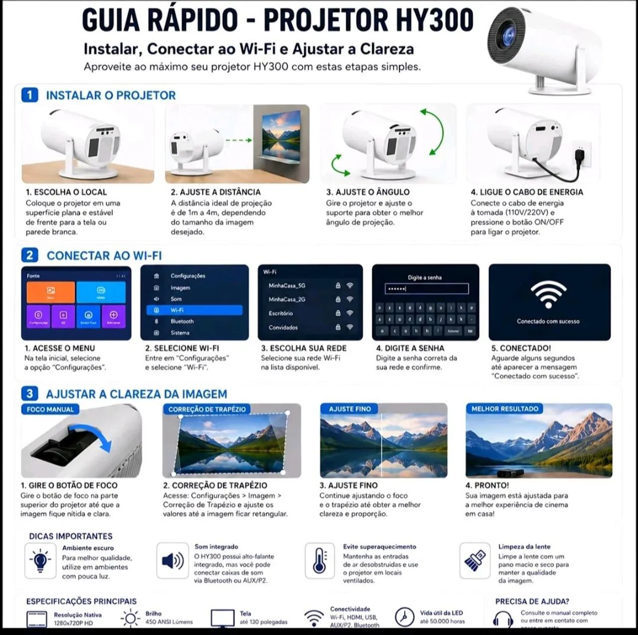 Projetor 4k | HD | 150 POLEGADAS | celular | TV | xbox | ps5 | PC | wifi | Bluetooth  - Foto 3