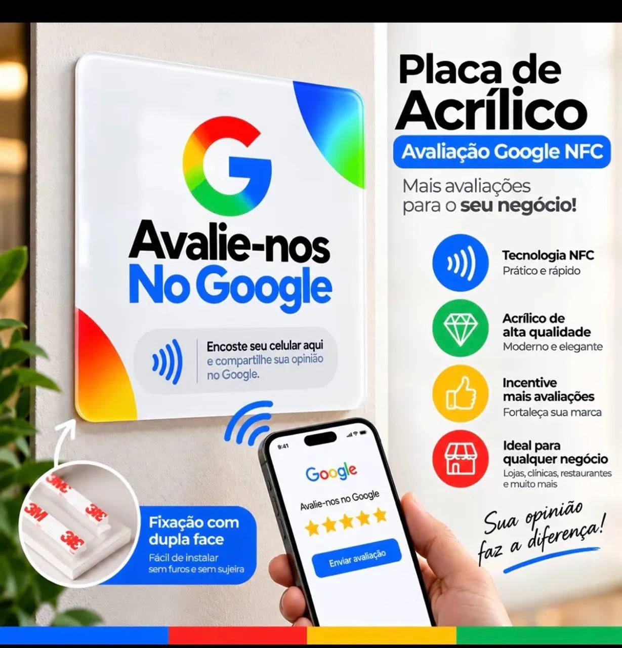 Placa nfc para lojas avaliações Google 