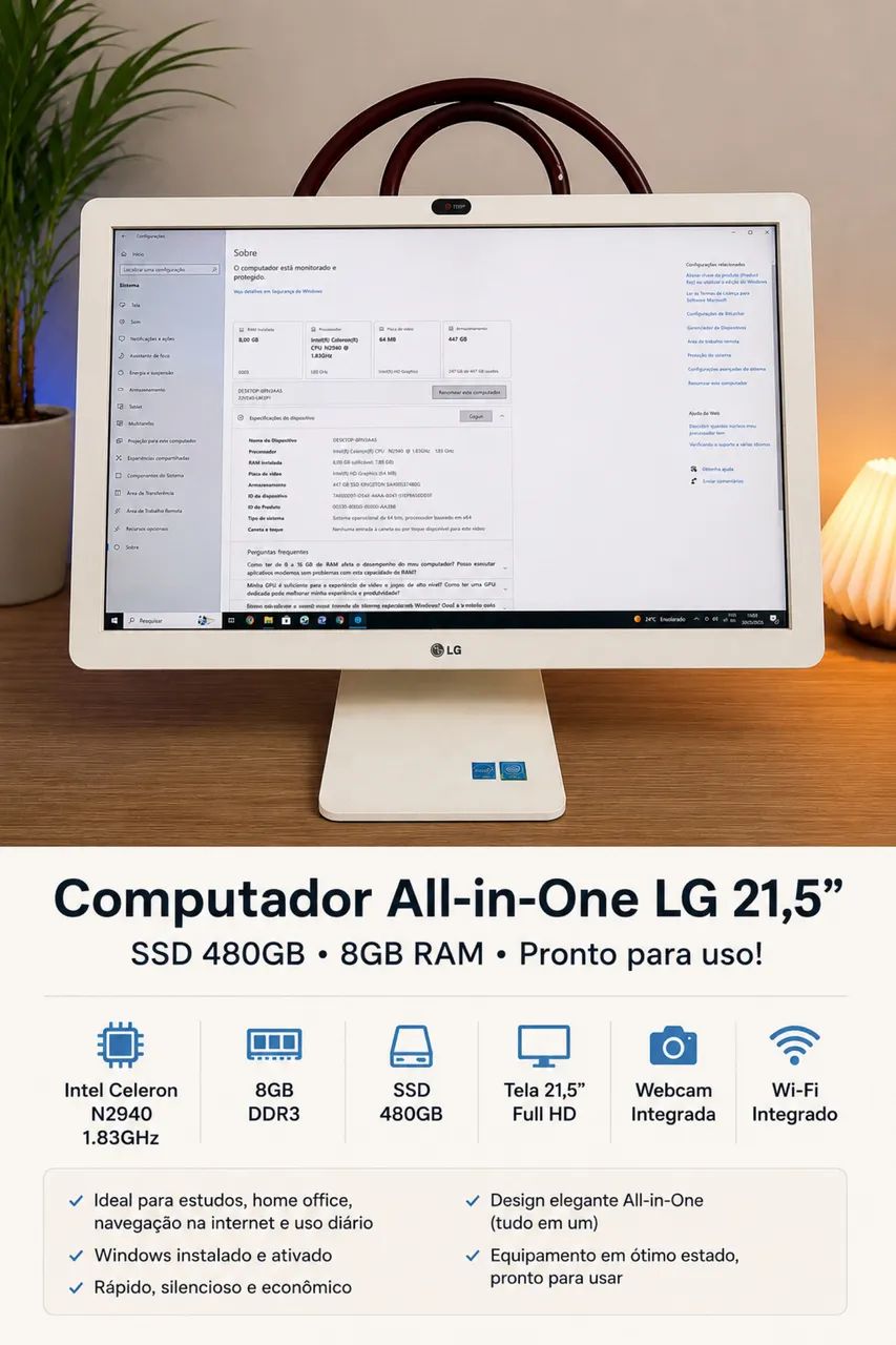 Computador All in One LG 22? SSD 480GB 8GB RAM - Foto 2
