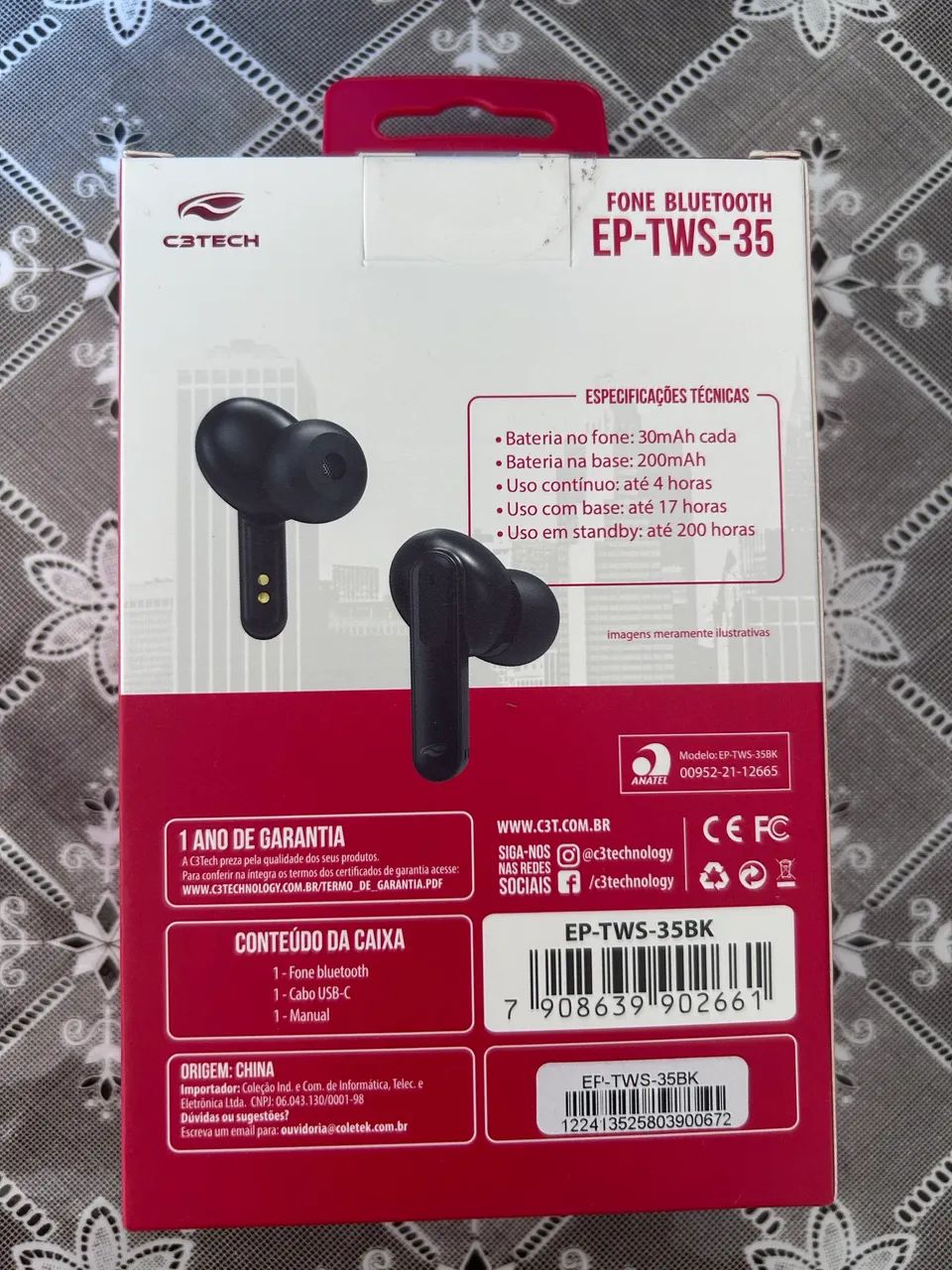 Fone Bluetooth TWS C3Tech EP-TWS-35 - Bluetooth 5.4 e Controle Touch