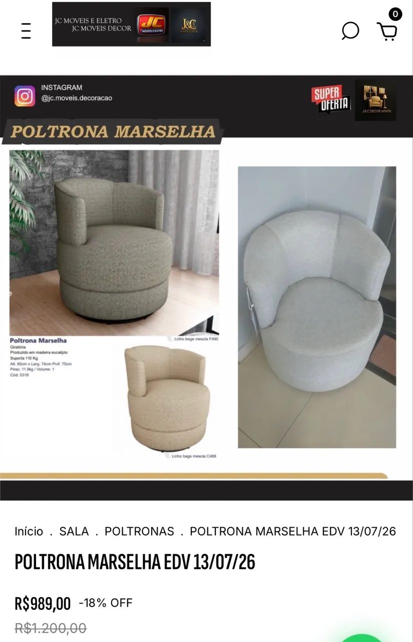 POLTRONA GIRATÓRIA MARSELHA LINHO - Foto 3