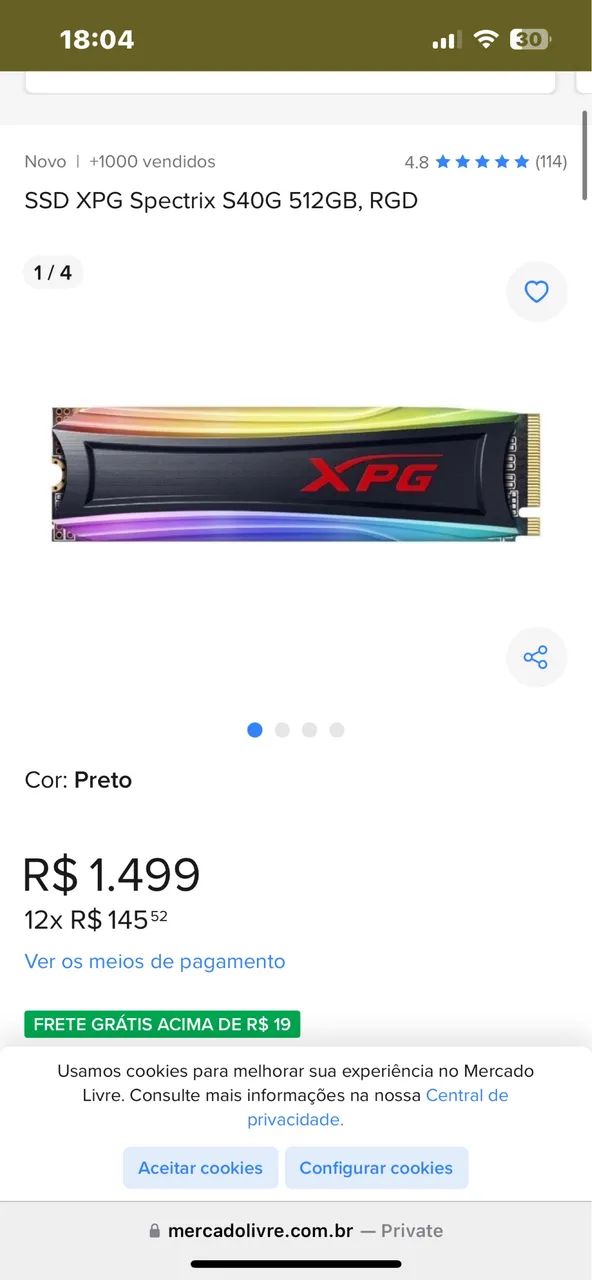 SSD XPG SPECTRIX S40g - 512gb - Foto 2