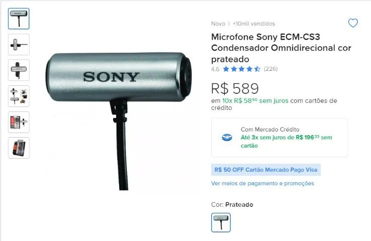 Microfone Lapela Sony Ecm-cs3 Omnidirecional - Foto 4