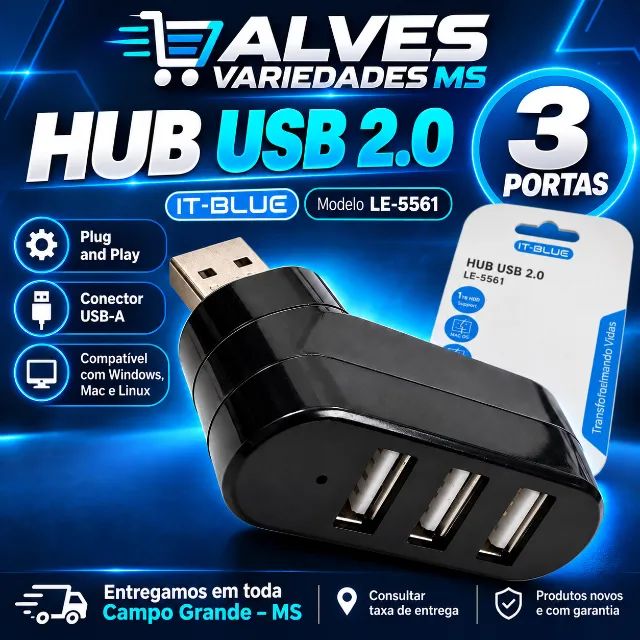 Hub USB com 3 USBs 2.0