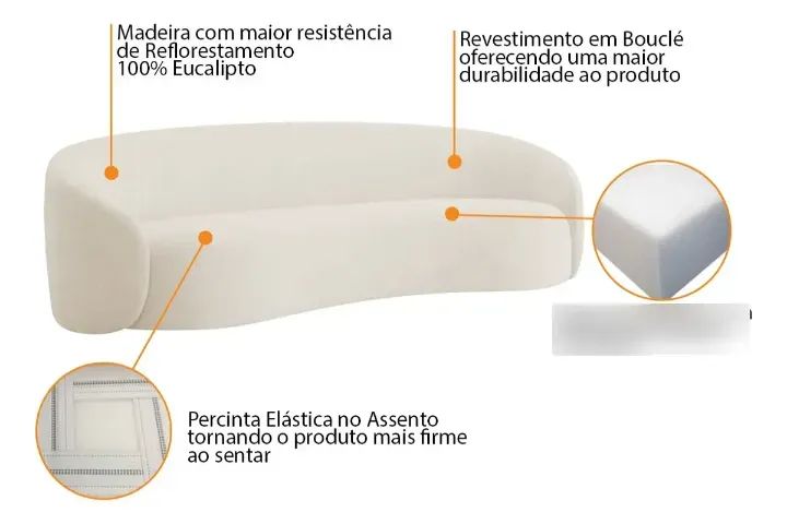 SOFÁ CURVO 3 LUGARES ORGÂNICO AMSTERDÃ - TECIDO BOUCLE - Foto 3
