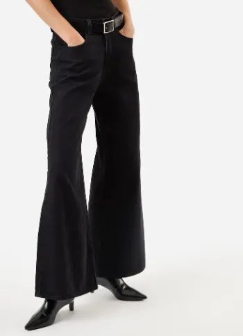 calça jeans wide leg preta 42