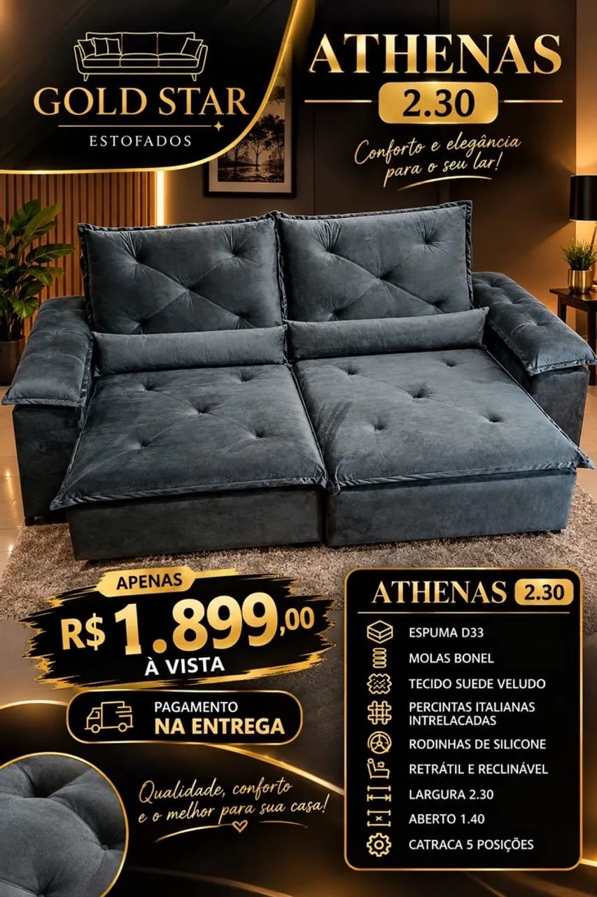 Sofá retrátil reclinável Athenas 2,30 mts 