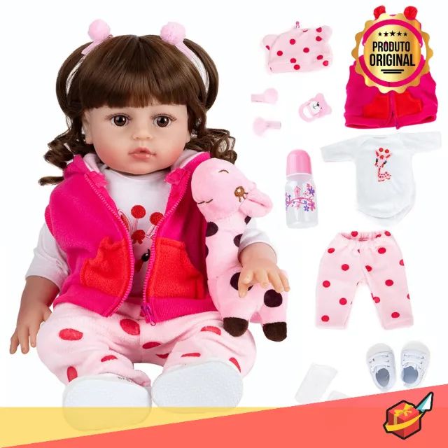 Boneca Bebê Reborn Realista Roupa de Girafinha 100% Silicone