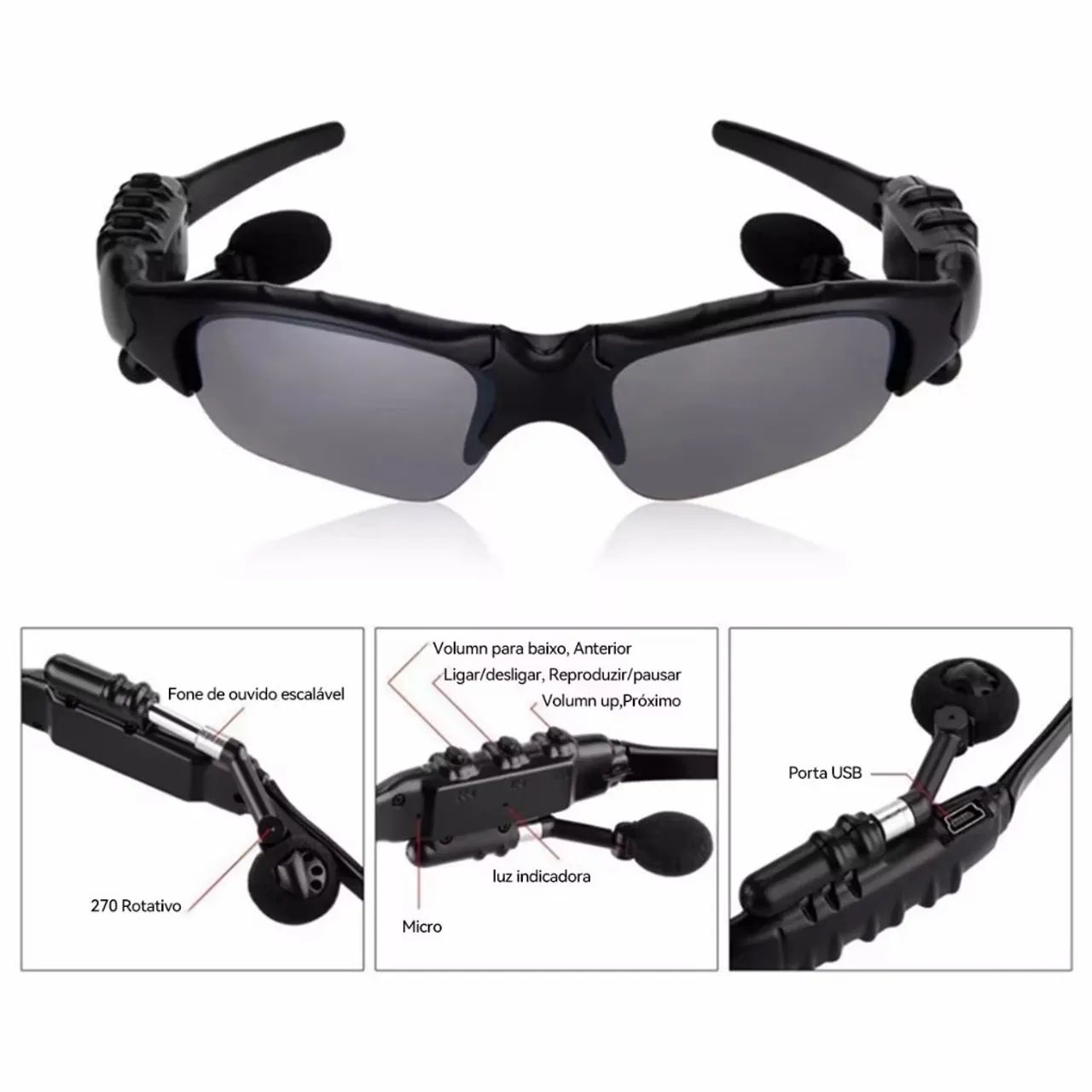 Óculos de Sol com fones Bluetooth cor preto - Foto 2