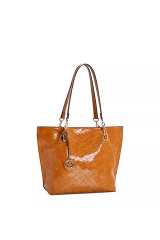 BOLSA CHENSON VERNIZ MARROM CLARO 