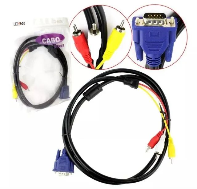 Cabo Vga Para 3x Rca 3 Video 1.50mt Arduino Automação COD-CP719 
