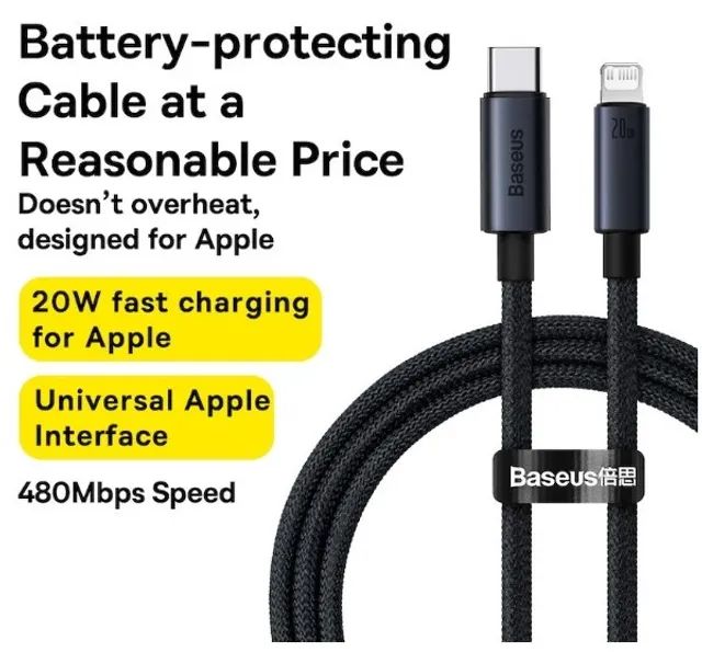 Cabo iphone, Baseus- USB Tipo C x Lightning, cabo de carregamento rápido 1 Metro - Foto 3
