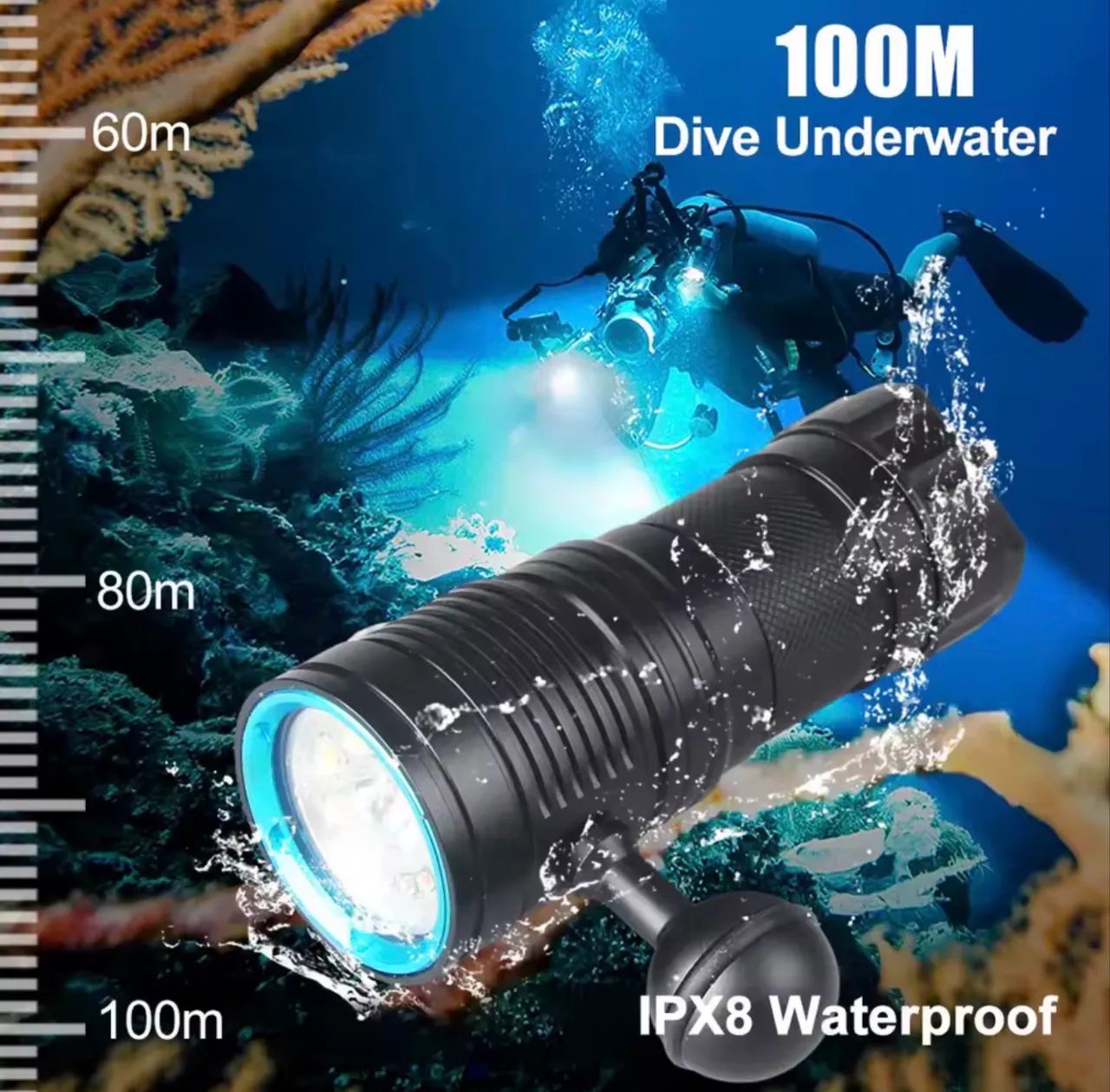 Lanterna mergulho Scuba Apneia 100 m