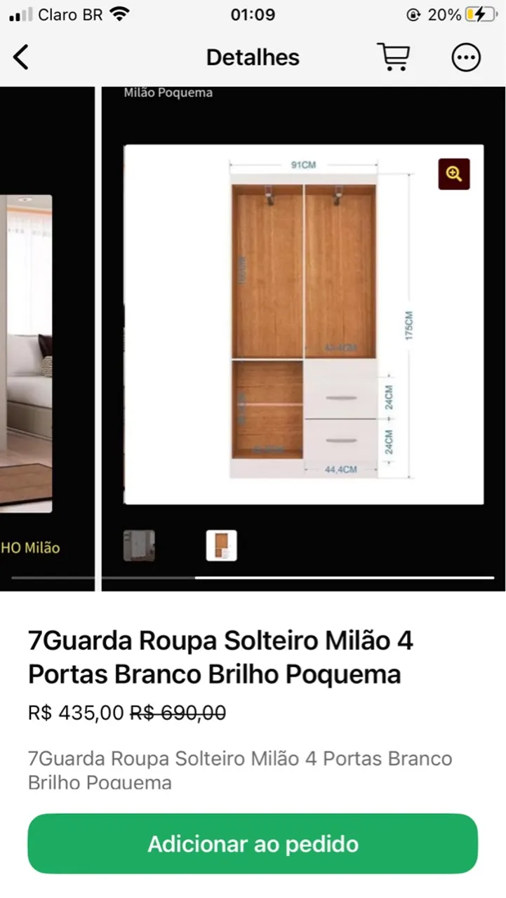 Guarda Roupa Solteiro 4 Portas Branco/ Preço que cabe no seu bolso