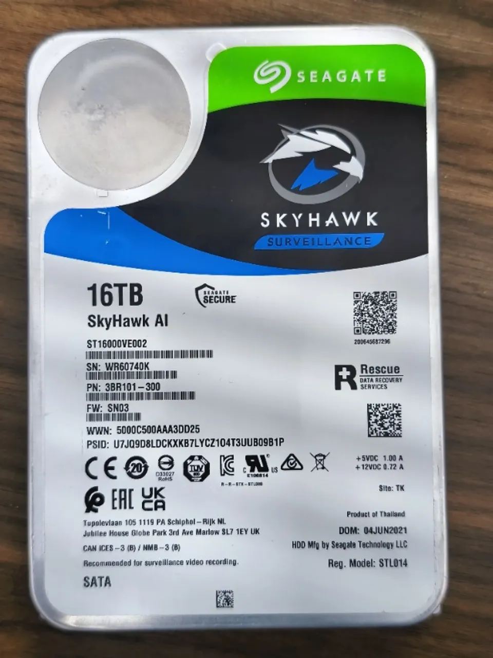HD Interno Seagate 16TB SkyHawk AI, 256Mb, 3.5