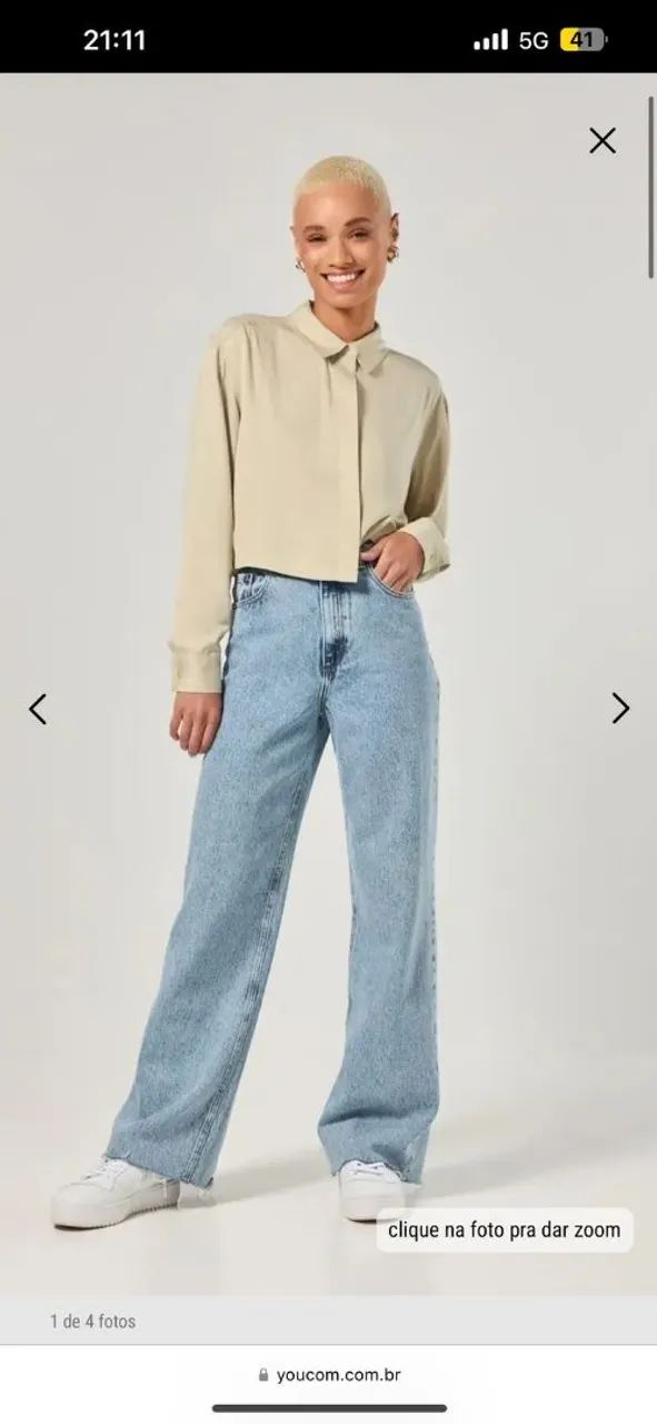(Youcom) Calça Jeans Clara Wide Leg cintura alta com barra cortada 