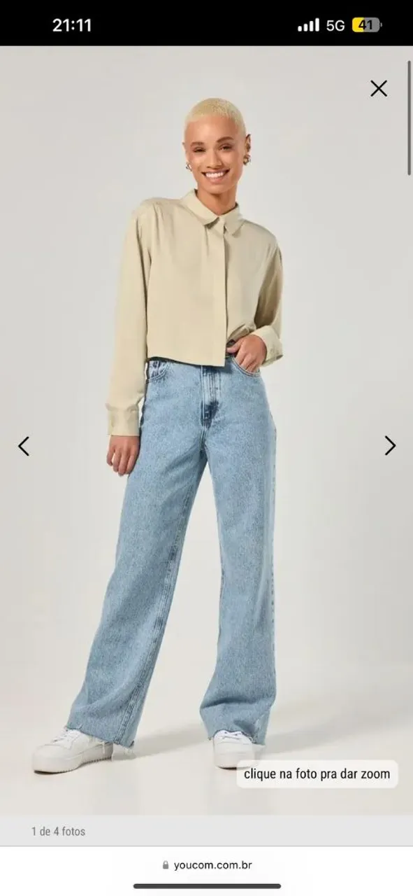(Youcom) Calça Jeans Clara Wide Leg cintura alta com barra cortada