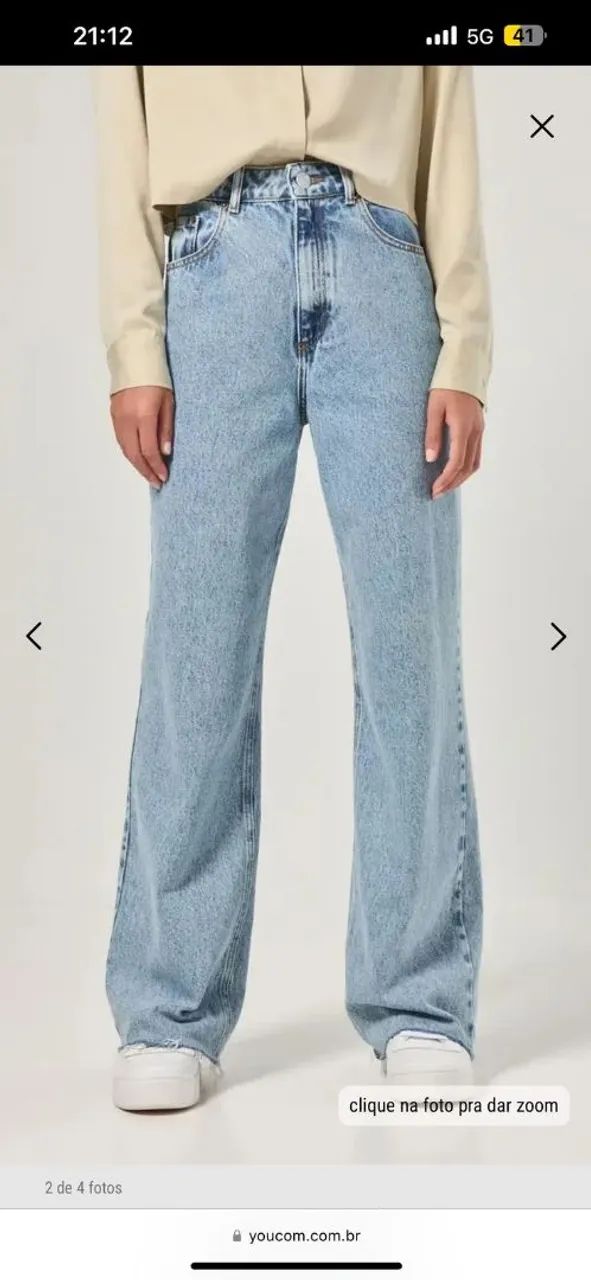 (Youcom) Calça Jeans Clara Wide Leg cintura alta com barra cortada  - Foto 2