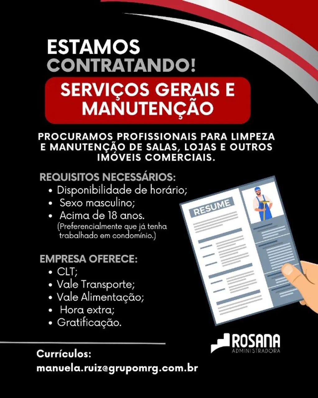 Vaga de emprego - Serviço Gerais e Manutenção