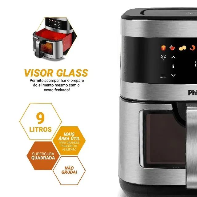 Air Fryer Philco 9L Visor Glass Painel Digital PAF90C - Foto 2