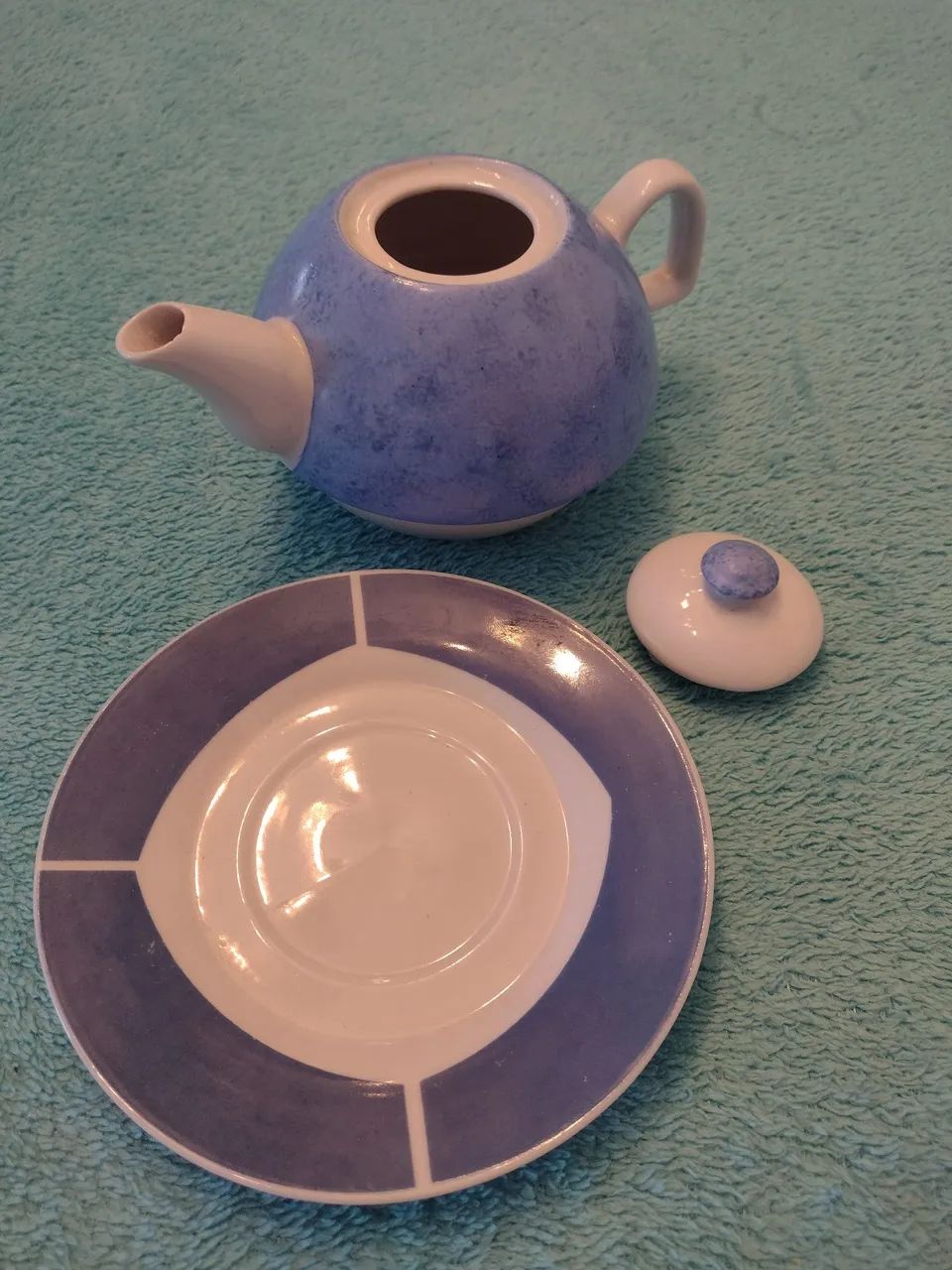 Bule de porcelana azul com pires - Foto 2
