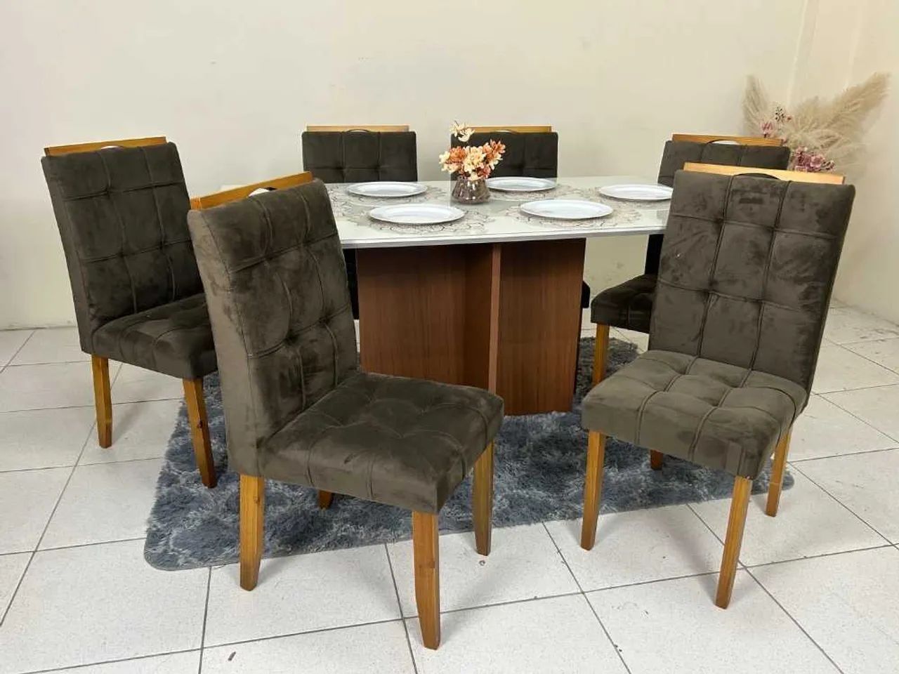 Mesa de Jantar Helo 1.60×0.90 Com 6 Cadeiras- Entrega Rápida