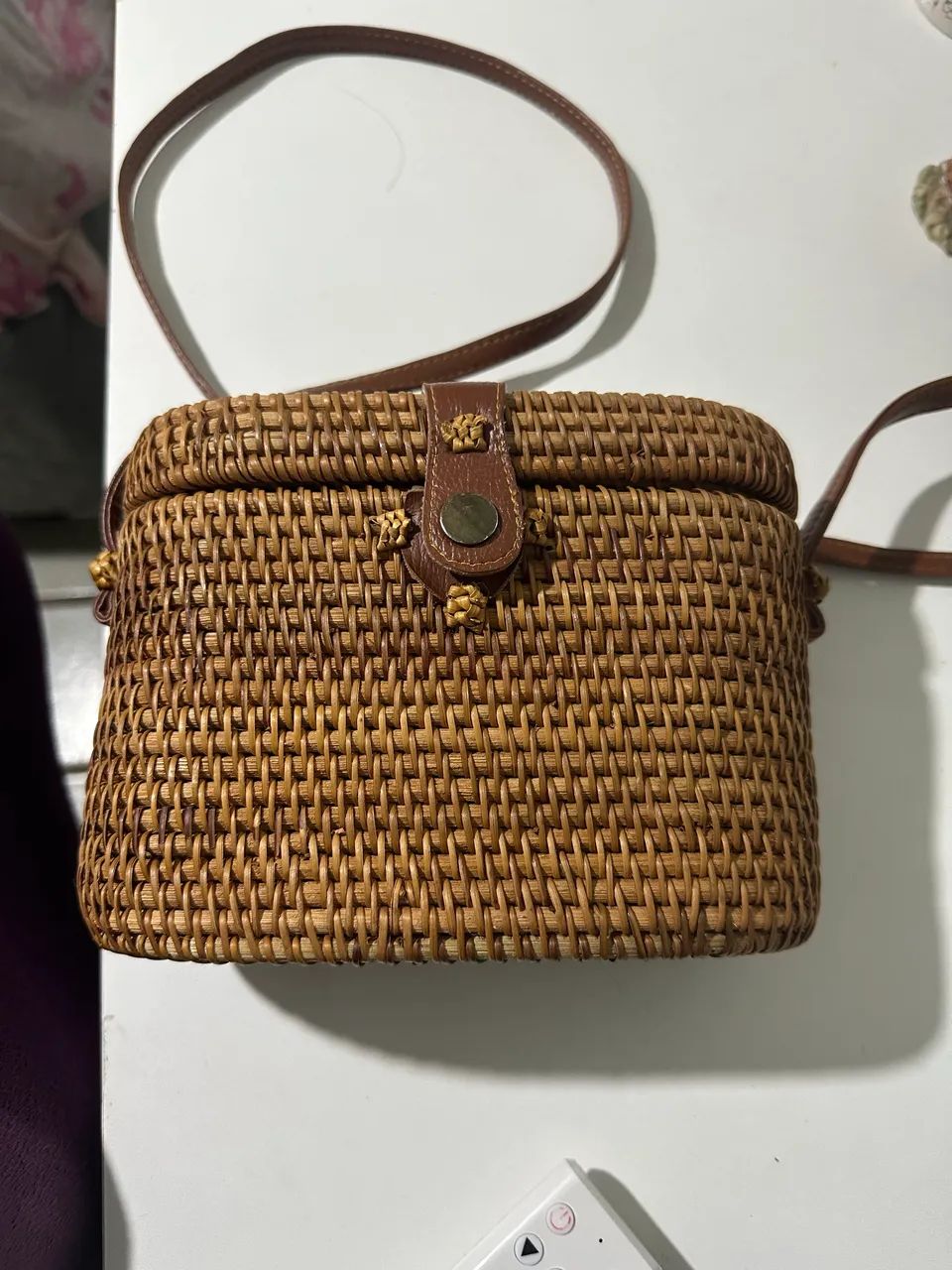 Bolsa rattan e couro Arezzo nova - Foto 3
