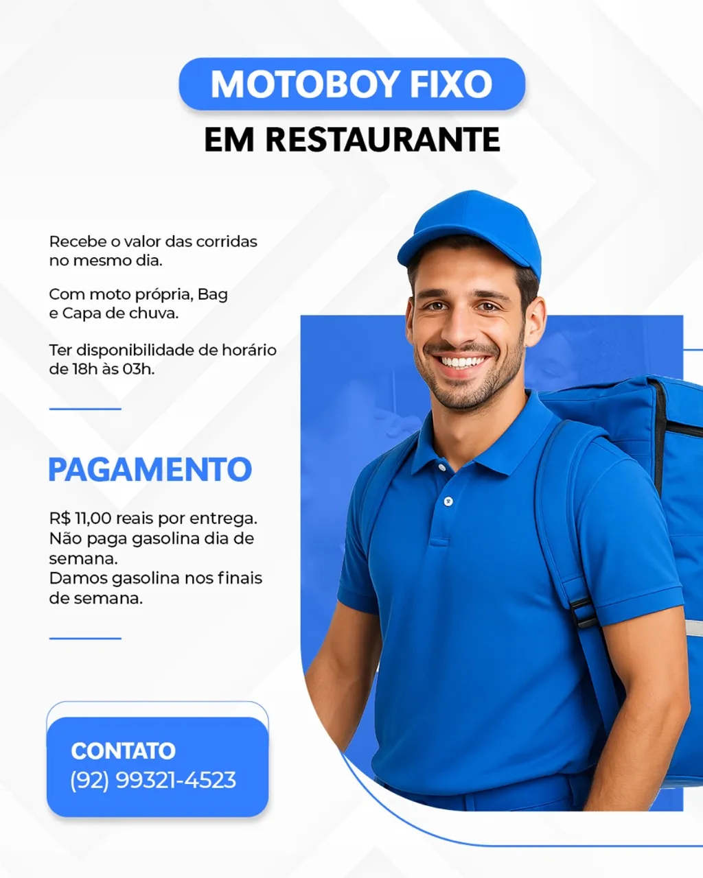 Vaga para motoboy com bag a noite - vaga fixa