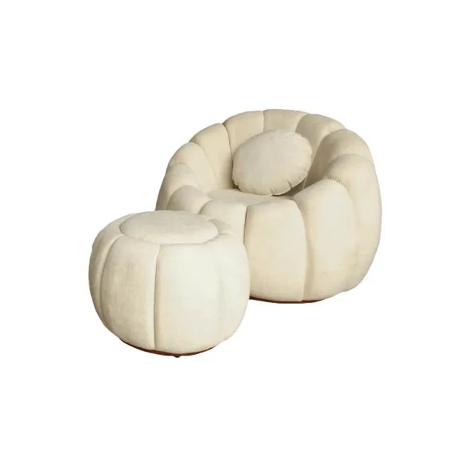 Kit Poltrona + Puff Concha Fixo em Bouclé com Almofada - Foto 2