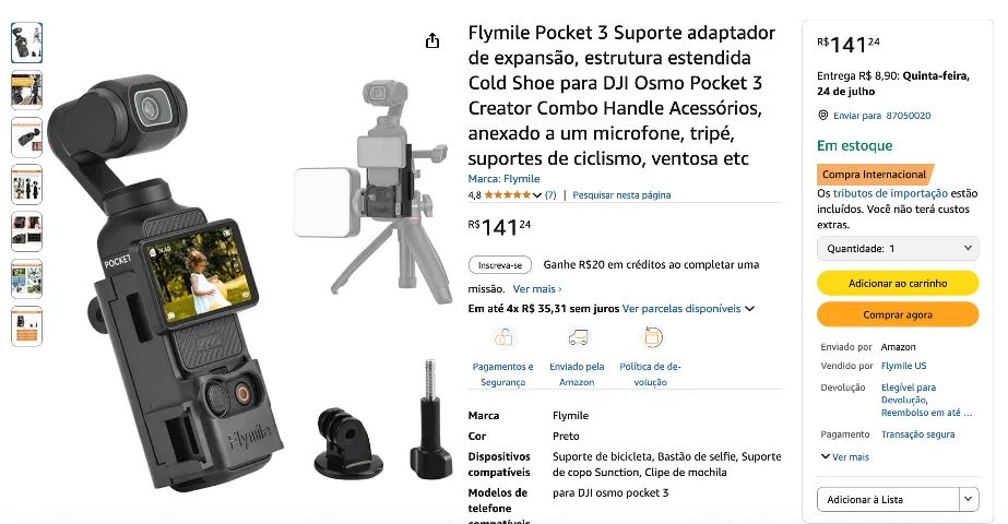 Suporte adaptador de expansão para Osmo Pocket 3 Flymile Sapata fria Led e Microfone  - Foto 2