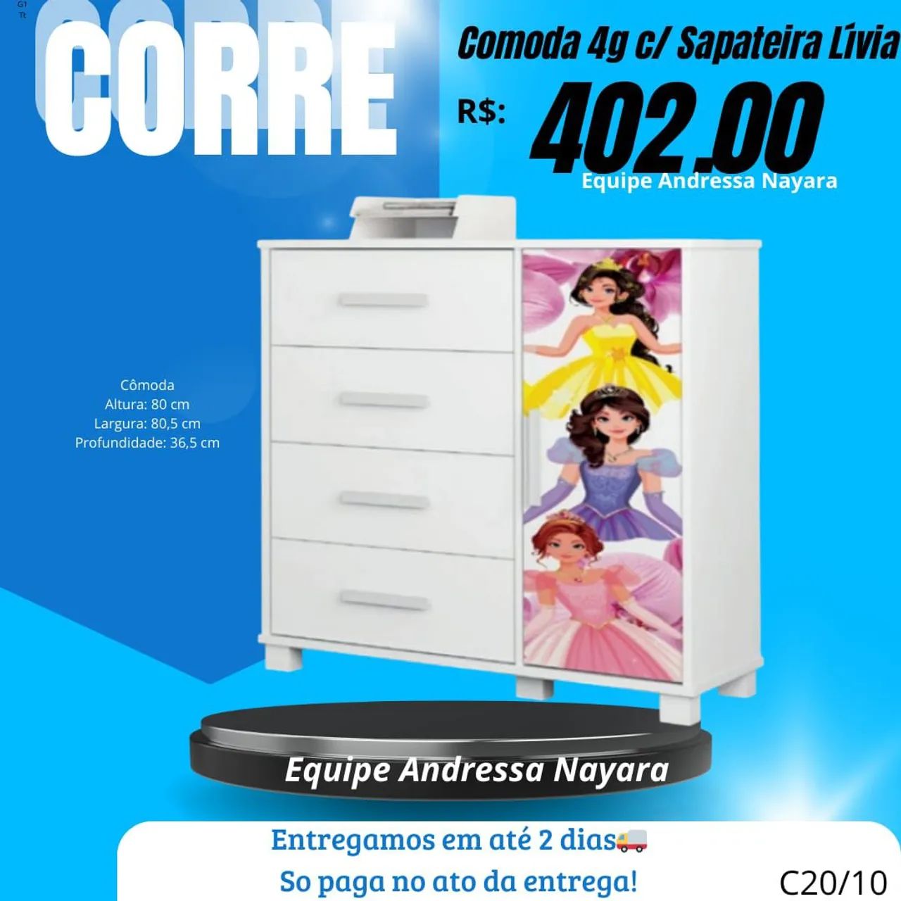 Cômoda 4g c/ Sapateira Lívia - R$ 402,00