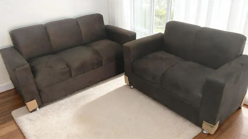 Sofá 2 e 3 Lugares Suede Marrom D33 Resistente e Confortável - Foto 2