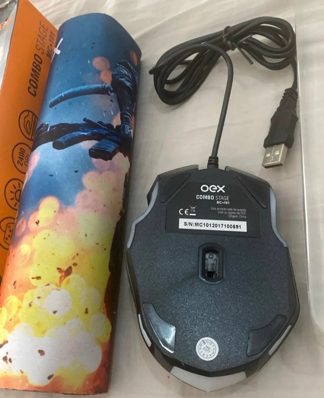Kit Gamer OEX Stage Com Mouse Óptico 2400 DPI MC101 e Mousepad Preto - Foto 4