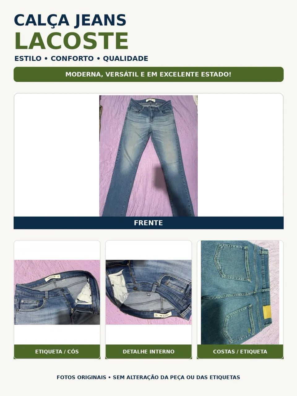 Calça jeans slim Lacoste original tamanho 42