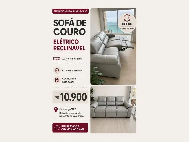 Sofá de Couro Elétrico Reclinável 2,33m - Seminovo - Foto 3