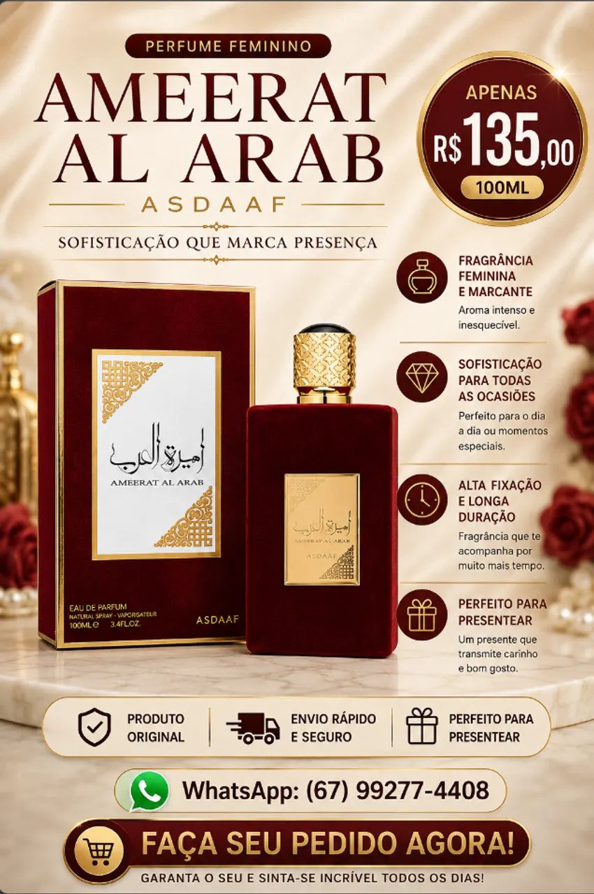 Perfume Árabe Feminino Ameerat Al Arab Asdaaf Eau de Parfum 100ml