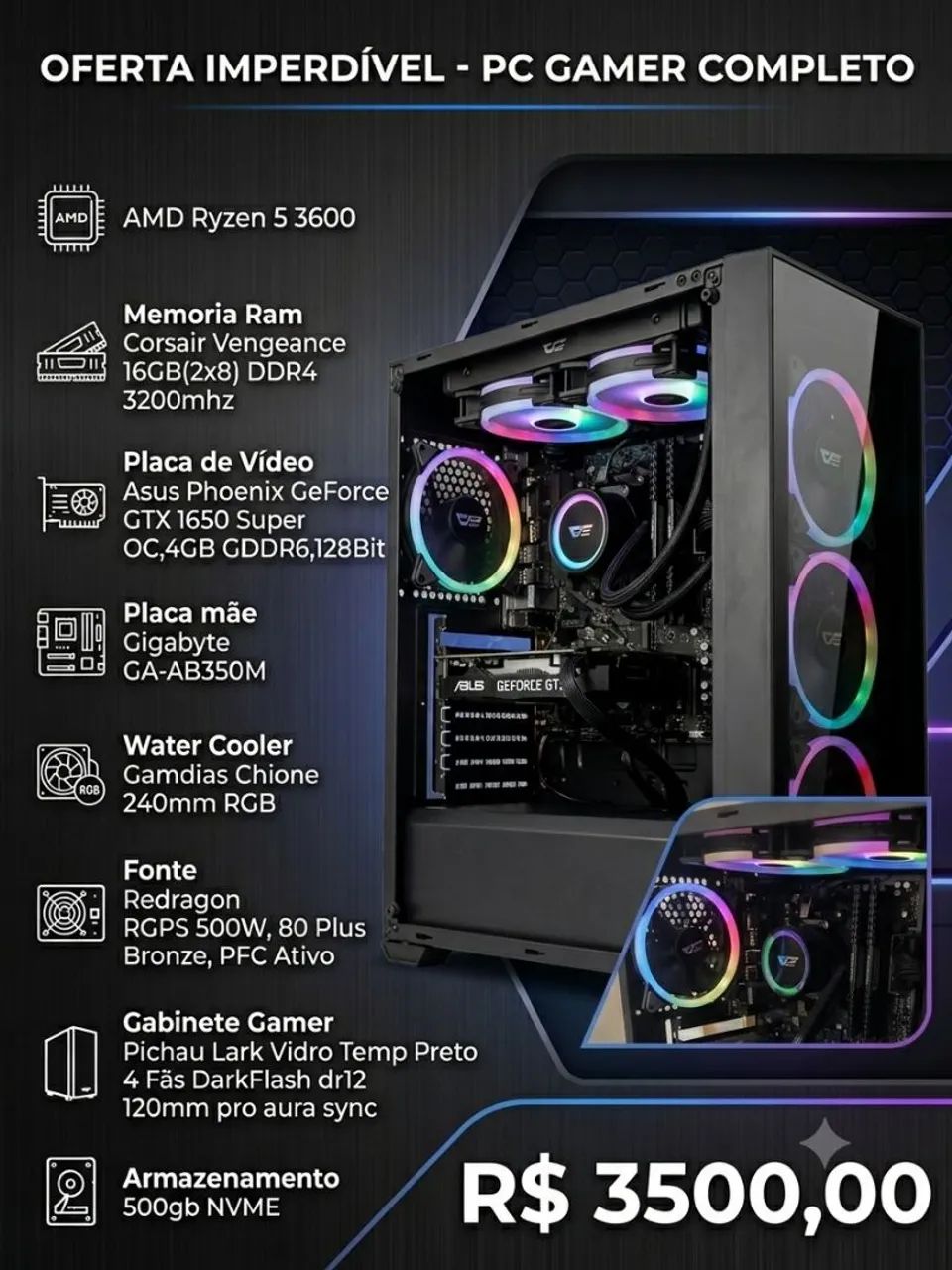 PC gamer AMD Ryzen 3600 16gb