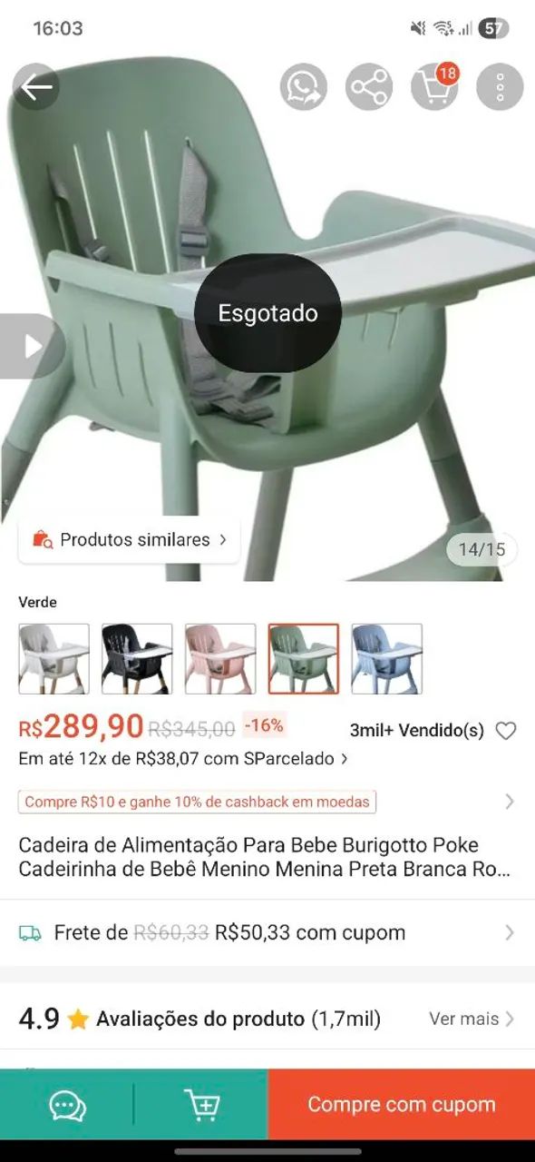 Cadeira de alimentação burigotto 