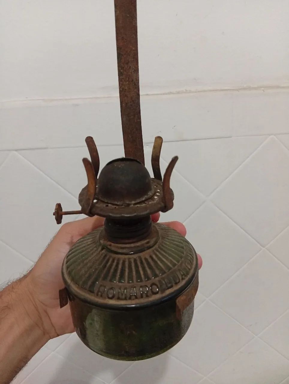 Lampião antigo Romaro vidro verde 