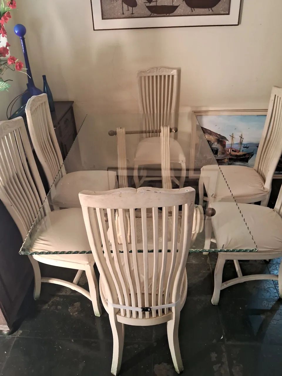 Mesa de madeira maciça com tampo de vidro - Foto 2
