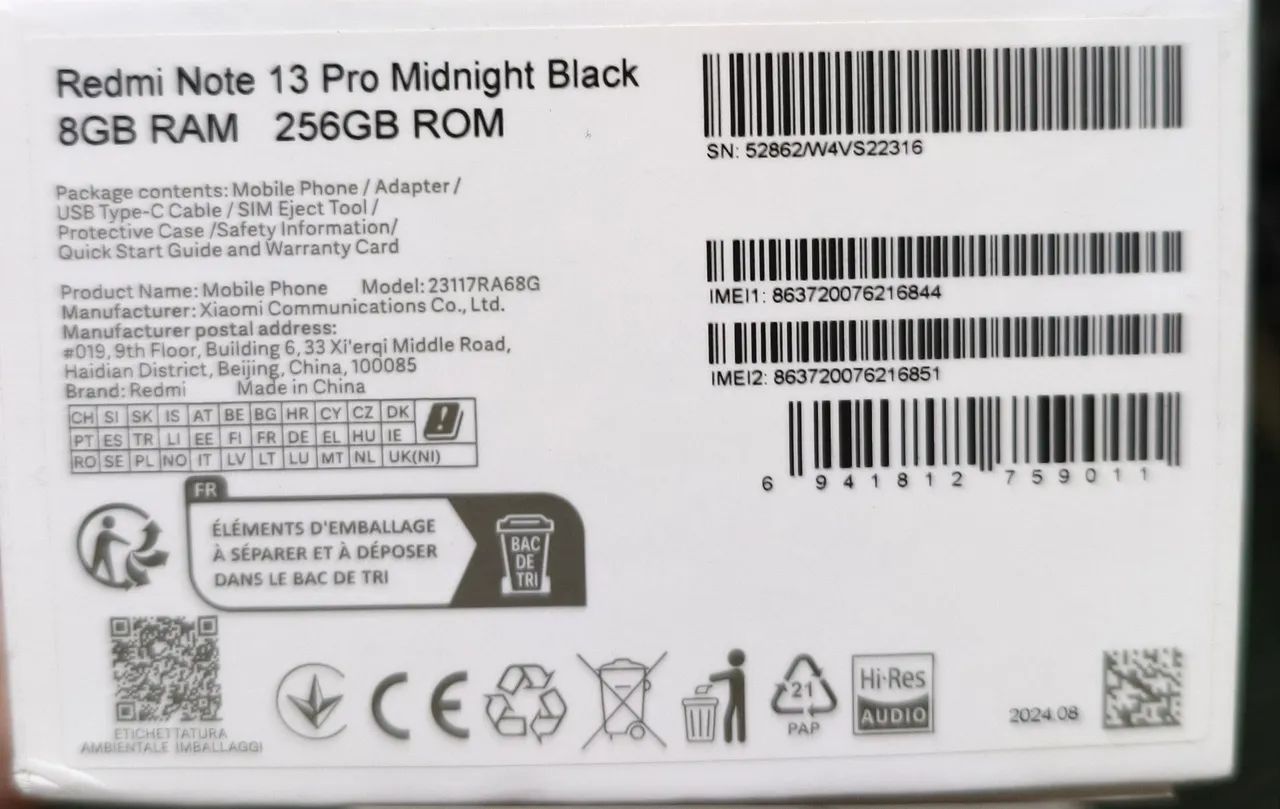 XIAOMI REDMI NOTE 13 PRO 256 GB 8GB RAM MDNIGHT BLACK