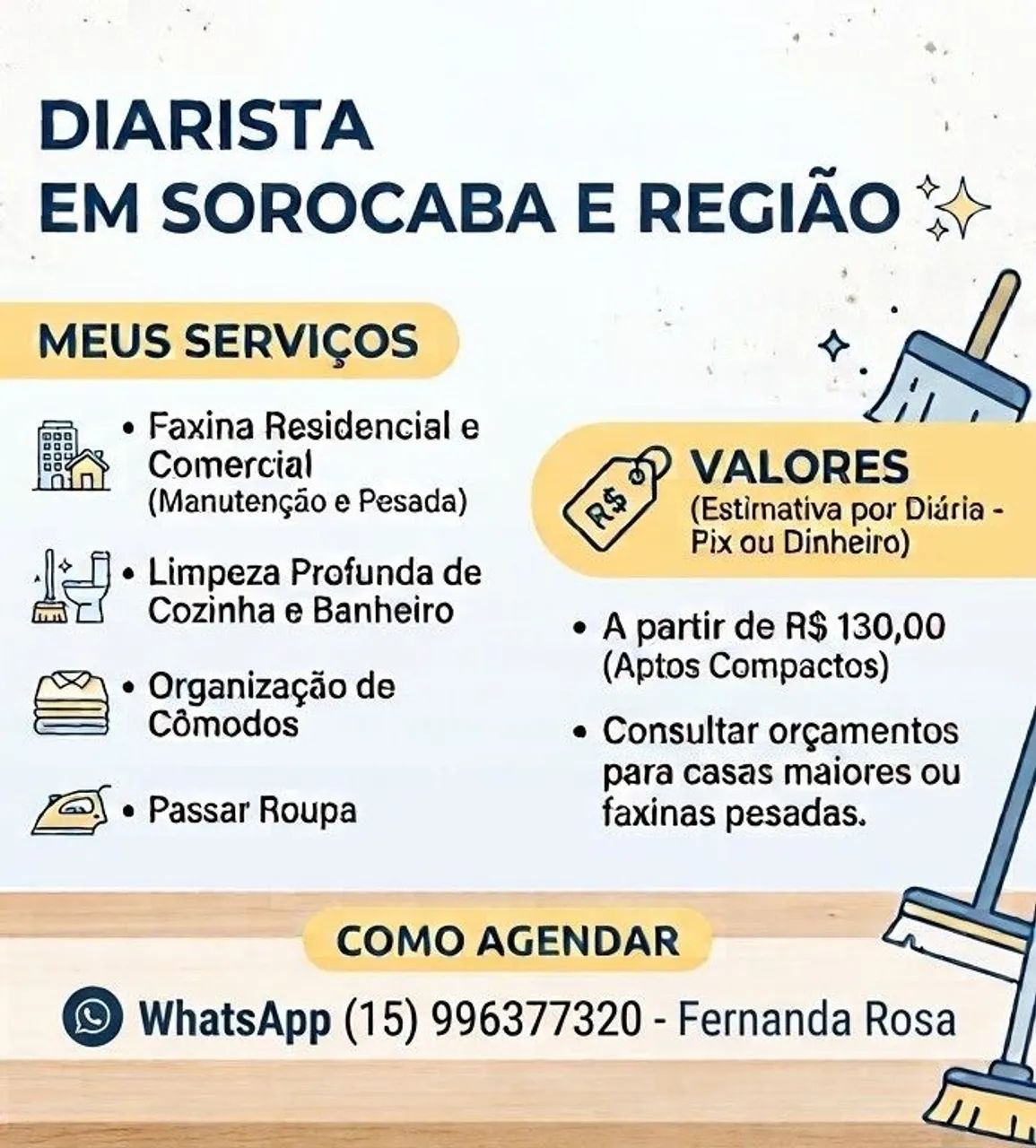 Serviços de Diarista, Faxina e Organização em Sorocaba
