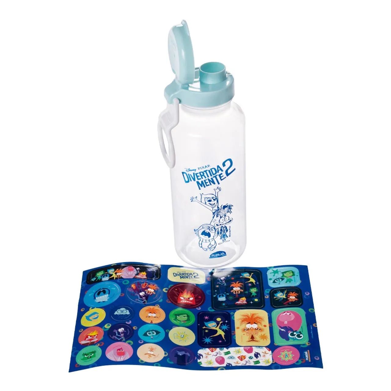 Garrafa de Plástico Com Adesivos Divertida Mente e Stitch 600ml - Foto 4