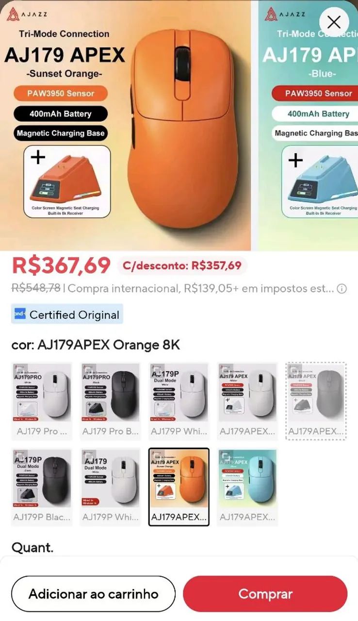 Mouse AJ179 Apex - Sensor PAW 3950 8K - Foto 5