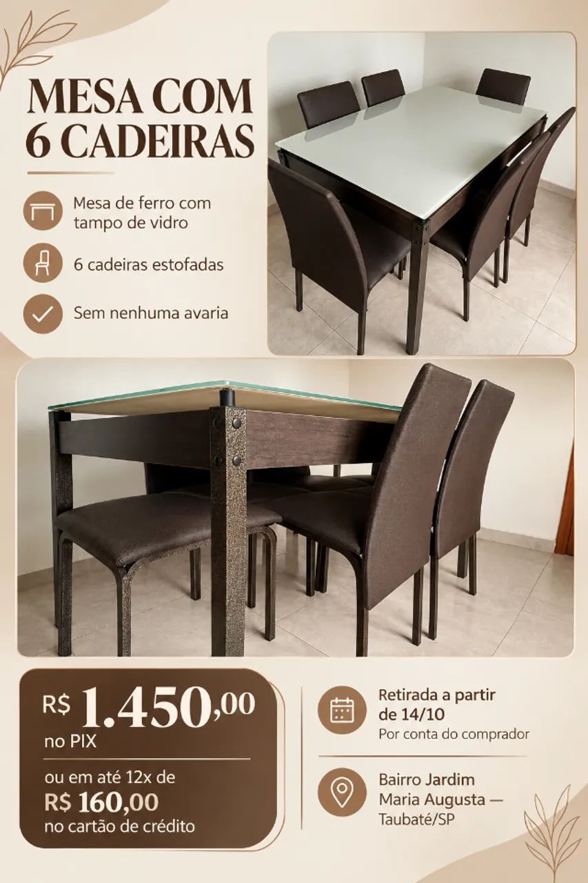 Mesa com 6 cadeiras 